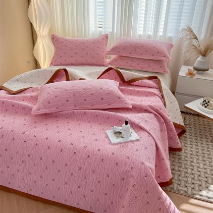 91家纺网 家纺一手货源 找家纺 （总）莎果 2024新款水洗棉纯棉大直边绗缝刺绣床盖,贝拉桔,玫瑰木咖,柔雾白,软香蓝,苏青绿,温莎粉,香芋紫