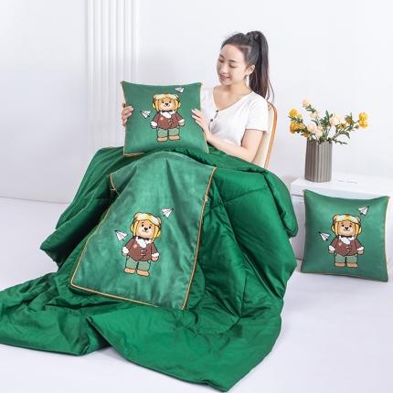 91家纺网 家纺一手货源 找家纺 宝马家纺 2023新款麂皮绒毛巾绣抱枕被 绿色