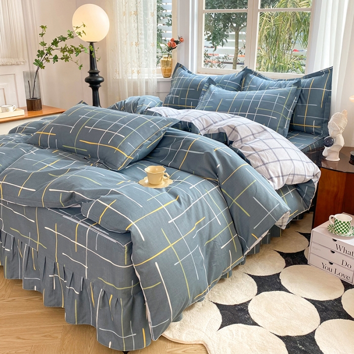 91家纺网 家纺一手货源 找家纺 八十八家纺 2025新款全棉12868床裙款四件套 摩登心情