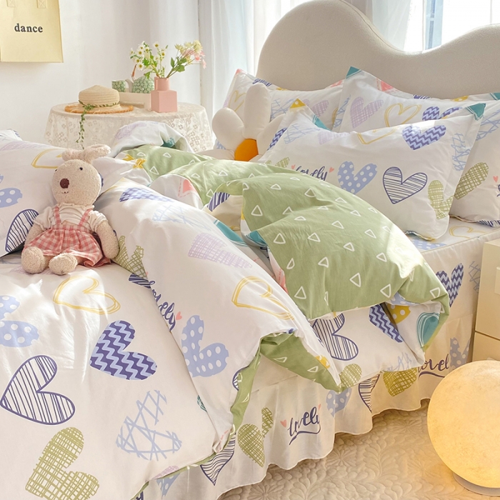 91家纺网 家纺一手货源 找家纺 八十八家纺 2025新款全棉12868床裙款四件套 心动时刻