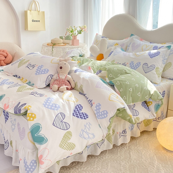 91家纺网 家纺一手货源 找家纺 八十八家纺 2025新款全棉12868床裙款四件套 心动时刻