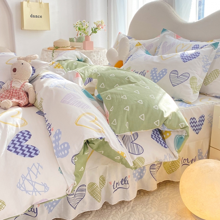 91家纺网 家纺一手货源 找家纺 八十八家纺 2025新款全棉12868床裙款四件套 心动时刻