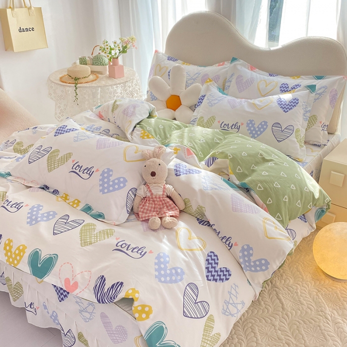 91家纺网 家纺一手货源 找家纺 八十八家纺 2025新款全棉12868床裙款四件套 心动时刻