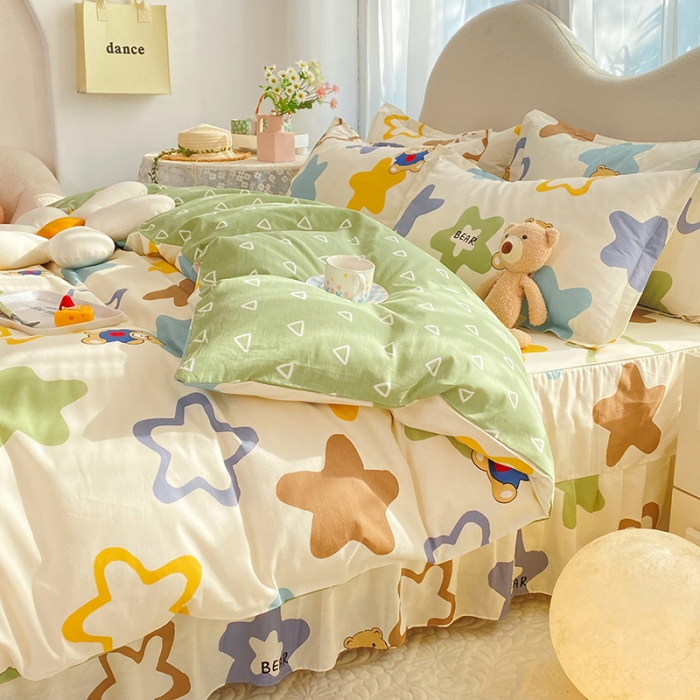 91家纺网 家纺一手货源 找家纺 八十八家纺 2025新款全棉12868床裙款四件套 星空熊