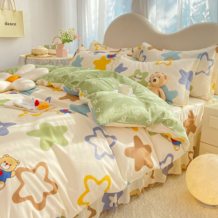 91家纺网 家纺一手货源 找家纺 八十八家纺 2025新款全棉12868床裙款四件套 星空熊