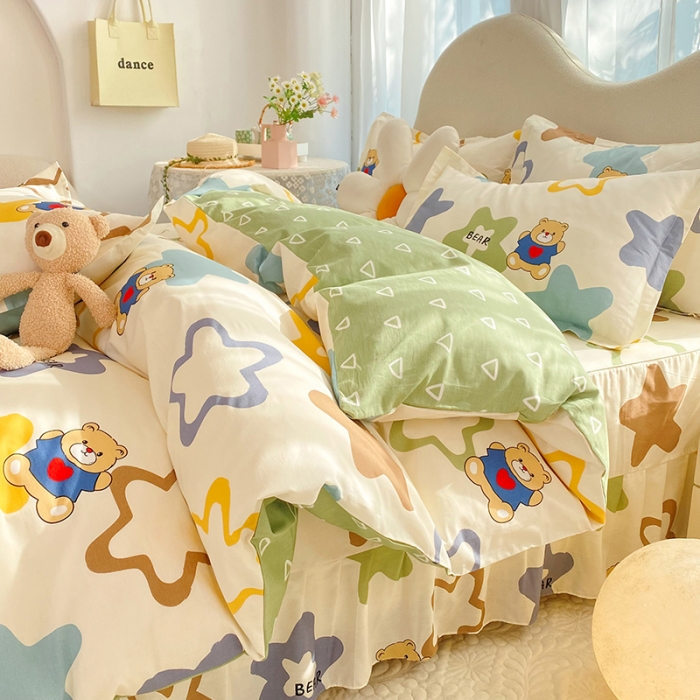 91家纺网 家纺一手货源 找家纺 八十八家纺 2025新款全棉12868床裙款四件套 星空熊