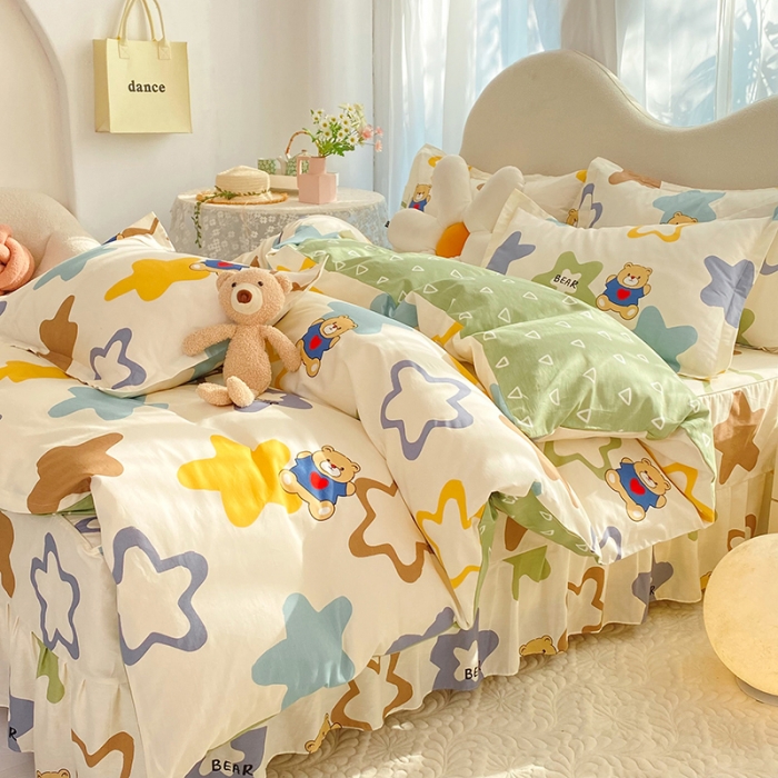 91家纺网 家纺一手货源 找家纺 八十八家纺 2025新款全棉12868床裙款四件套 星空熊