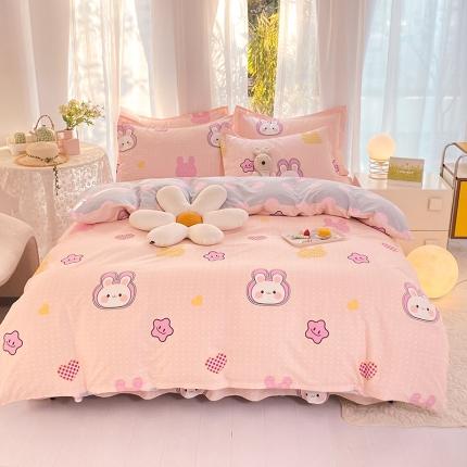 八十八家纺 2025新款全棉12868床裙款四件套 星星兔