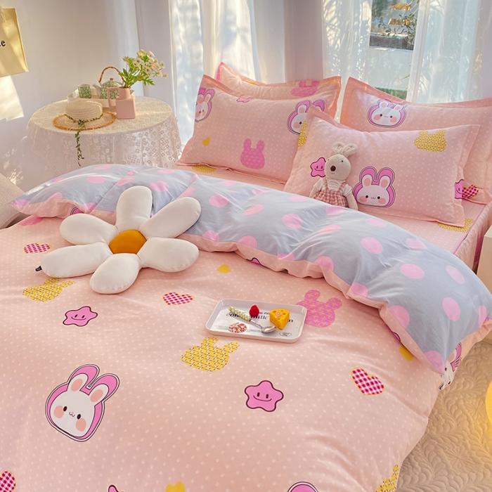 91家纺网 家纺一手货源 找家纺 八十八家纺 2025新款全棉12868床裙款四件套 星星兔