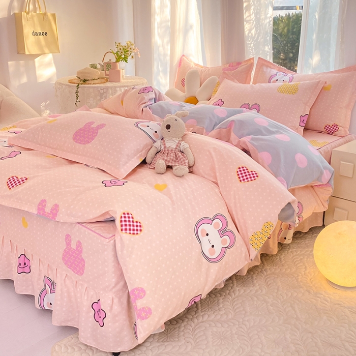 91家纺网 家纺一手货源 找家纺 八十八家纺 2025新款全棉12868床裙款四件套 星星兔