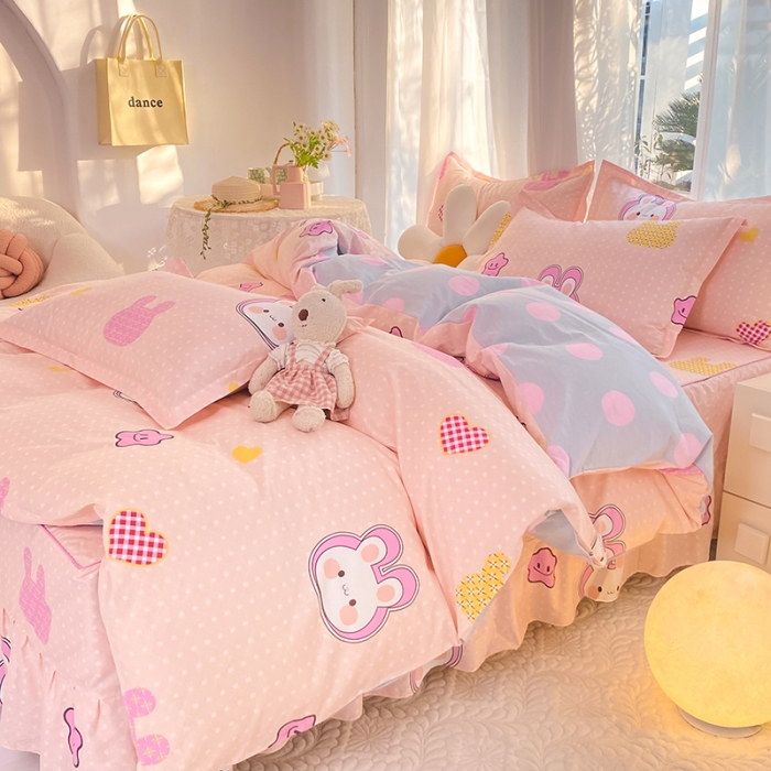 91家纺网 家纺一手货源 找家纺 八十八家纺 2025新款全棉12868床裙款四件套 星星兔