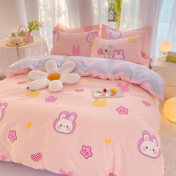 91家纺网 家纺一手货源 找家纺 八十八家纺 2025新款全棉12868床裙款四件套 星星兔