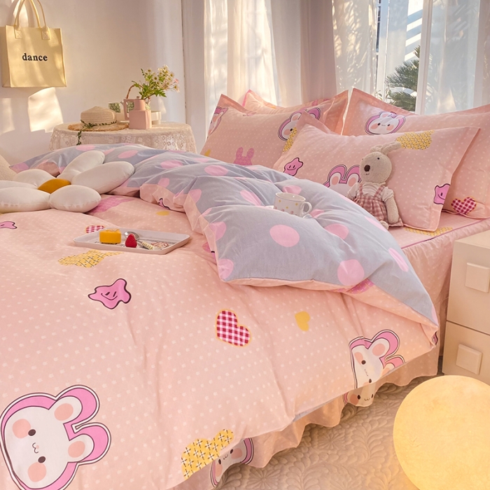 91家纺网 家纺一手货源 找家纺 八十八家纺 2025新款全棉12868床裙款四件套 星星兔