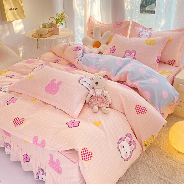 91家纺网 家纺一手货源 找家纺 八十八家纺 2025新款全棉12868床裙款四件套 星星兔