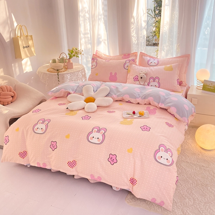 91家纺网 家纺一手货源 找家纺 八十八家纺 2025新款全棉12868床裙款四件套 星星兔