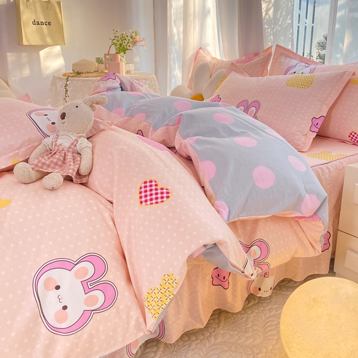 91家纺网 家纺一手货源 找家纺 八十八家纺 2025新款全棉12868床裙款四件套 星星兔