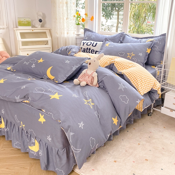 91家纺网 家纺一手货源 找家纺 八十八家纺 2025新款全棉12868床裙款四件套 月光旅程