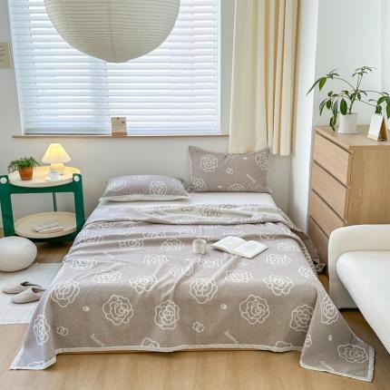 91家纺网 家纺一手货源 找家纺 麻依 2023新款亚麻席棉麻凉席三件套 花容-咖