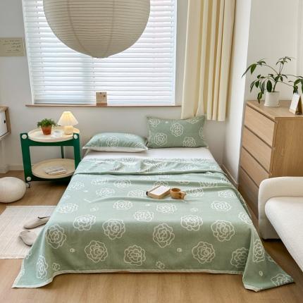 91家纺网 家纺一手货源 找家纺 麻依 2023新款亚麻席棉麻凉席三件套 花容-绿