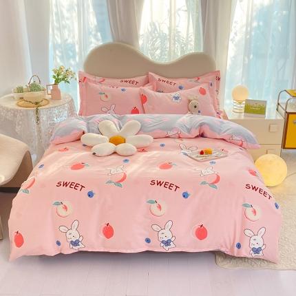 91家纺网 家纺一手货源 找家纺 八十八家纺 2025新款全棉12868床笠款四件套 蜜桃兔