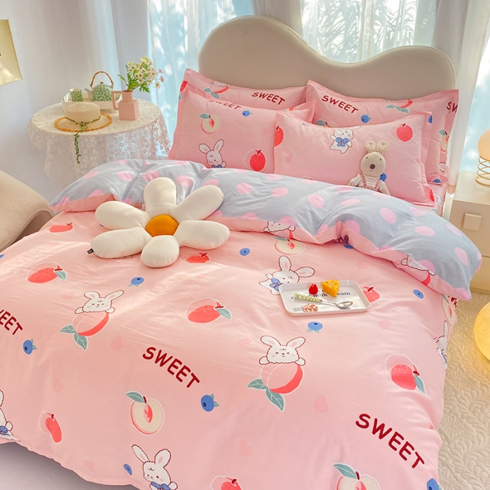 91家纺网 家纺一手货源 找家纺 八十八家纺 2025新款全棉12868床笠款四件套 蜜桃兔