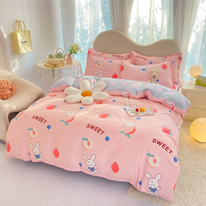 91家纺网 家纺一手货源 找家纺 八十八家纺 2025新款全棉12868床笠款四件套 蜜桃兔