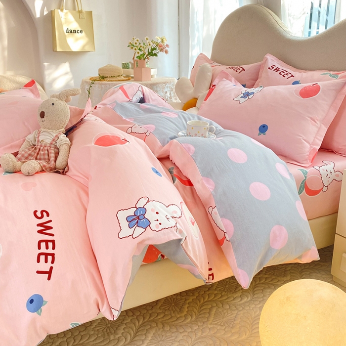 91家纺网 家纺一手货源 找家纺 八十八家纺 2025新款全棉12868床笠款四件套 蜜桃兔