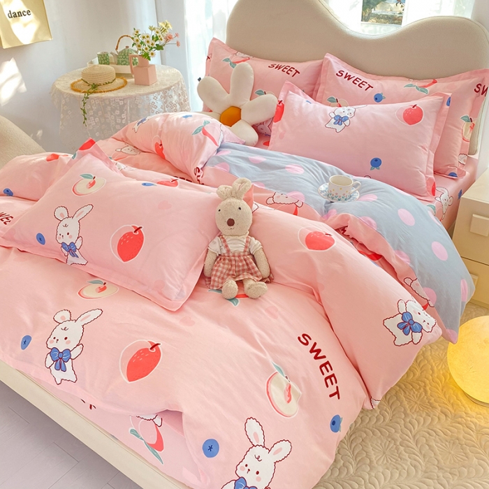 91家纺网 家纺一手货源 找家纺 八十八家纺 2025新款全棉12868床笠款四件套 蜜桃兔