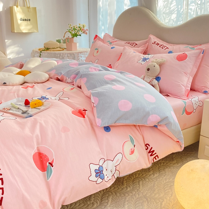 91家纺网 家纺一手货源 找家纺 八十八家纺 2025新款全棉12868床笠款四件套 蜜桃兔