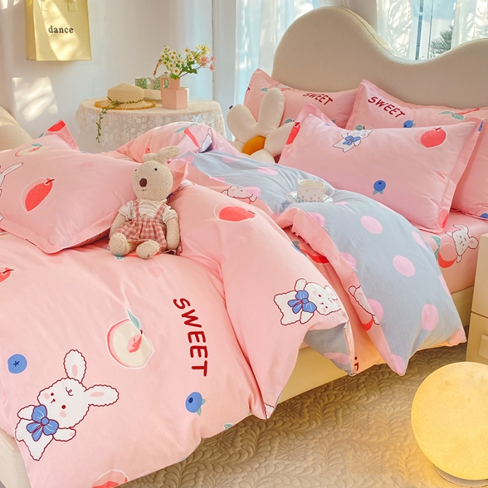 91家纺网 家纺一手货源 找家纺 八十八家纺 2025新款全棉12868床笠款四件套 蜜桃兔