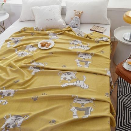 91家纺网 家纺一手货源 找家纺 麻依 2023新款竹纤维毛巾被四层纱冷感毯夏凉被竹纤维 小老虎-黄