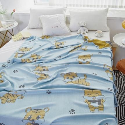 91家纺网 家纺一手货源 找家纺 麻依 2023新款竹纤维毛巾被四层纱冷感毯夏凉被竹纤维 小老虎-蓝色