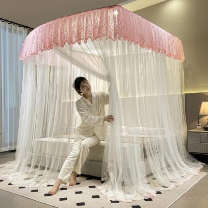 91家纺网 家纺一手货源 找家纺 夏彩 2023新款88563可伸缩3开门蚊帐 88563-虾粉