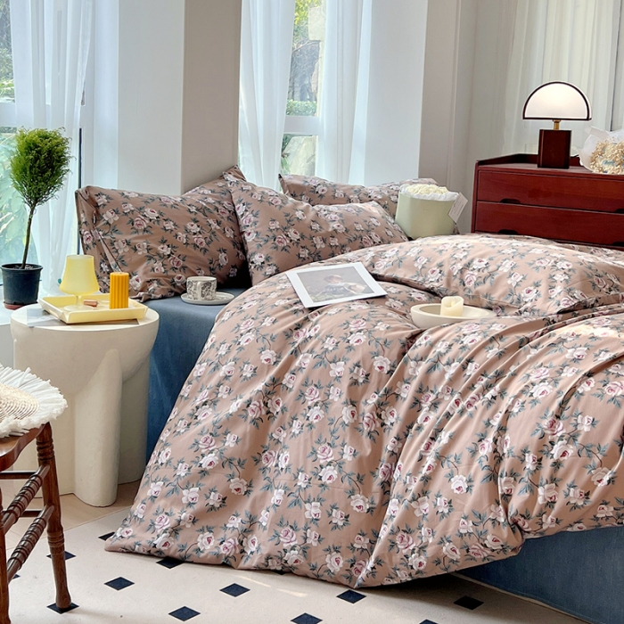 91家纺网 家纺一手货源 找家纺 启程全棉13372印花四件套直播爆款法式复古碎花系列 玫瑰