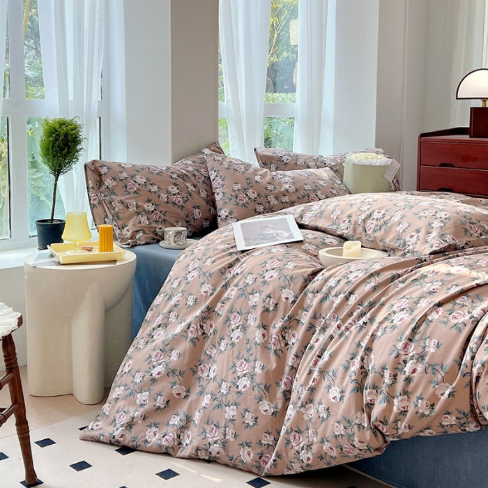 91家纺网 家纺一手货源 找家纺 启程全棉13372印花四件套直播爆款法式复古碎花系列 玫瑰