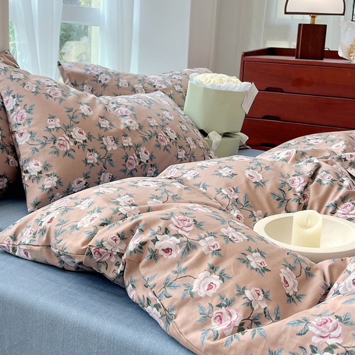 91家纺网 家纺一手货源 找家纺 启程全棉13372印花四件套直播爆款法式复古碎花系列 玫瑰