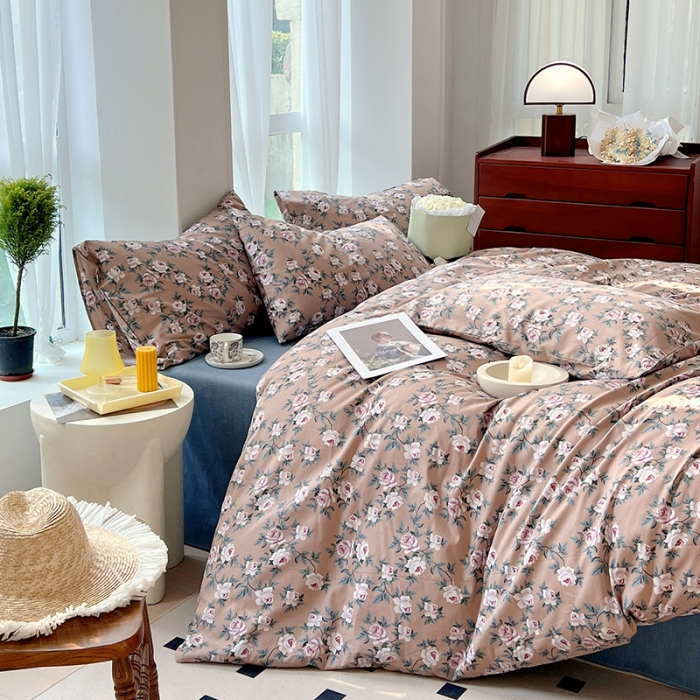 91家纺网 家纺一手货源 找家纺 启程全棉13372印花四件套直播爆款法式复古碎花系列 玫瑰