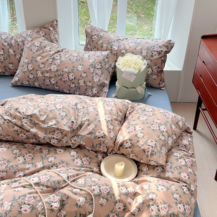 91家纺网 家纺一手货源 找家纺 启程全棉13372印花四件套直播爆款法式复古碎花系列 玫瑰