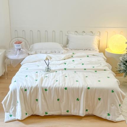 木楌 2024新款双层皱皱纱刺绣款夏被 三叶草