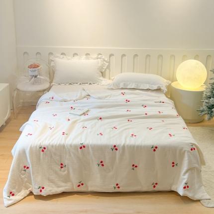 木楌 2024新款双层皱皱纱刺绣款夏被 小樱桃