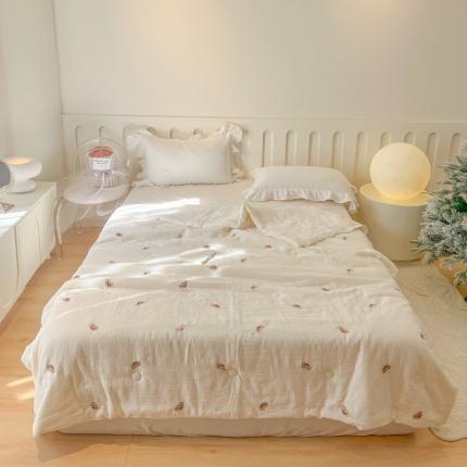 木楌 2024新款双层皱皱纱刺绣款夏被 幸运熊