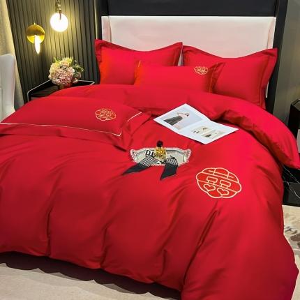 91家纺网 家纺一手货源 找家纺 （总）琪格格 2023新款纯棉100支长绒棉简约婚庆四件套