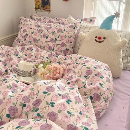 91家纺网 家纺一手货源 找家纺 希文家纺 2023新款全棉13372印花四件套 紫玫瑰