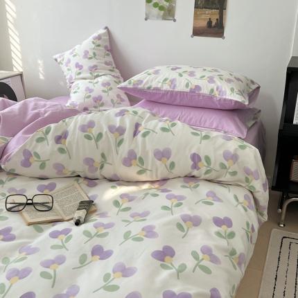 91家纺网 家纺一手货源 找家纺 希文家纺 2023新款全棉13372印花小雅系列四件套 紫爱