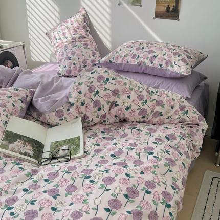 91家纺网 家纺一手货源 找家纺 希文家纺 2023新款全棉13372印花小雅系列四件套 紫玫瑰