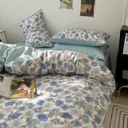91家纺网 家纺一手货源 找家纺 希文家纺 2023新款全棉13372印花小雅系列四件套 蓝玫瑰