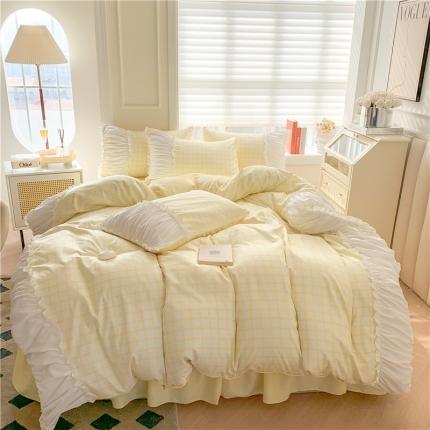 91家纺网 家纺一手货源 找家纺 逸尚阁 2023新款水洗磨毛花边四件套 格娜-奶黄