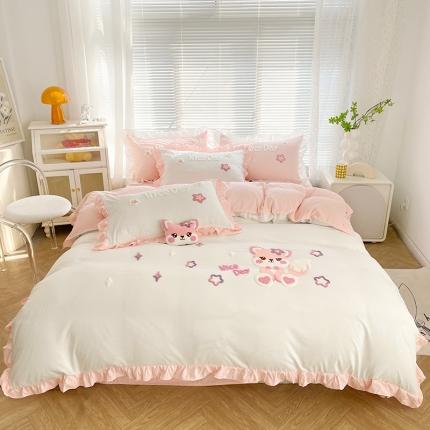 91家纺网 家纺一手货源 找家纺 （总）泉欣家纺 2024新款小精灵系列加厚水洗亲肤棉毛巾绣四件套