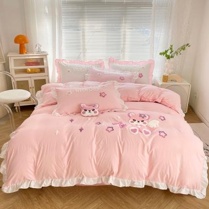 91家纺网 家纺一手货源 找家纺 （总）泉欣家纺 2024新款小精灵系列加厚水洗亲肤棉毛巾绣四件套