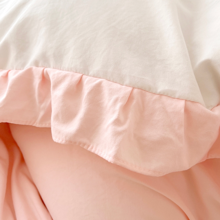 91家纺网 家纺一手货源 找家纺 泉欣家纺2024新款小精灵系列加厚水洗亲肤棉毛巾绣四件套 小精灵-白粉